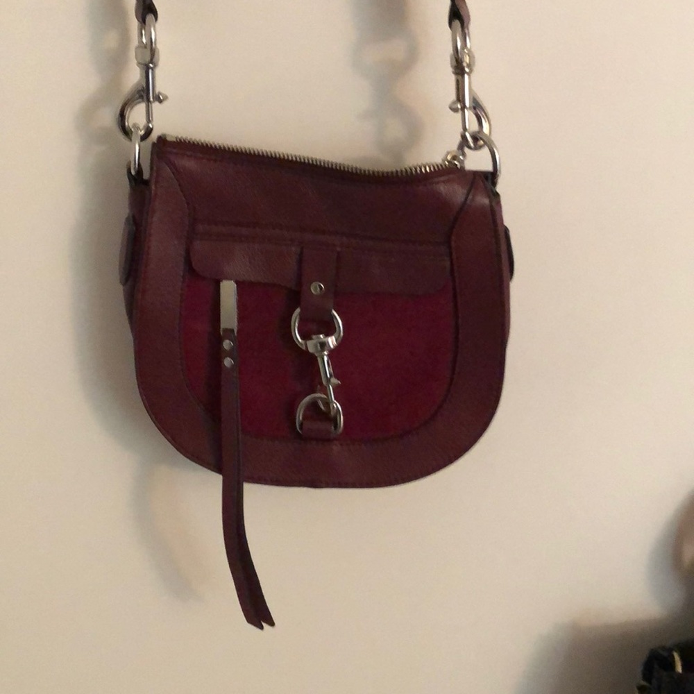 Burgundy leather and suede crossbody bag